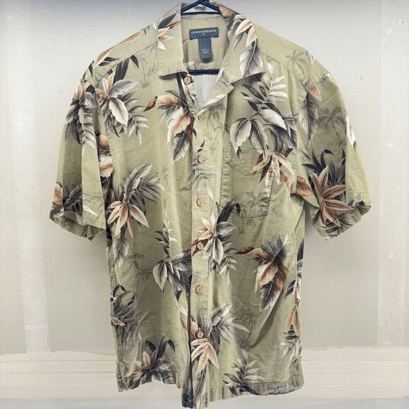 Saddlebred Hawaiian Shirt Large Leaves All Over Mens Medium Relaxed Fun Vacation - Picture 1 of 3